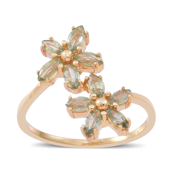 Green Sapphire (Mrq) Twin Floral Ring in 14K Gold Overlay Sterling Silver 2.000 Ct.