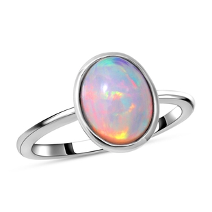 One Time Deal- Cocktail Collection Ethiopian Welo Opal (Ov 9x7) Ring in Rhodium Overlay Sterling Sil
