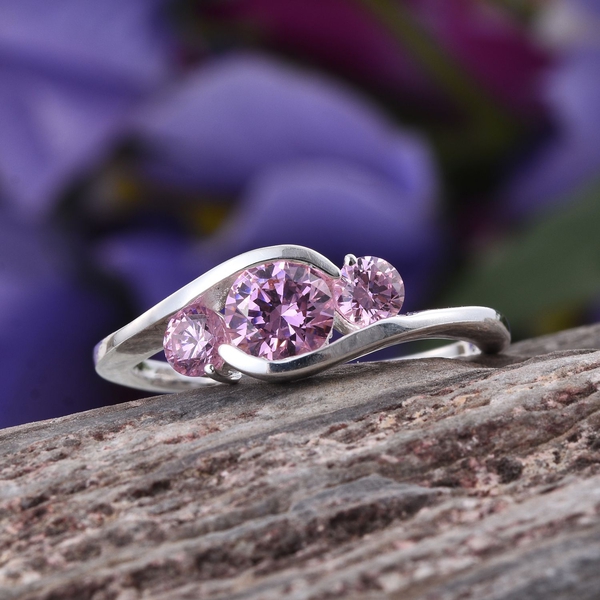 Lustro Stella - Sterling Silver (Rnd) 3 Stone Ring Made with Pink  ZIRCONIA