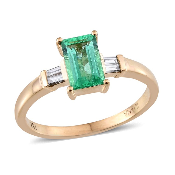 ILIANA 18K Y Gold Boyaca Colombian Emerald (Oct 1.04 Ct), Diamond Ring 1.200 Ct.