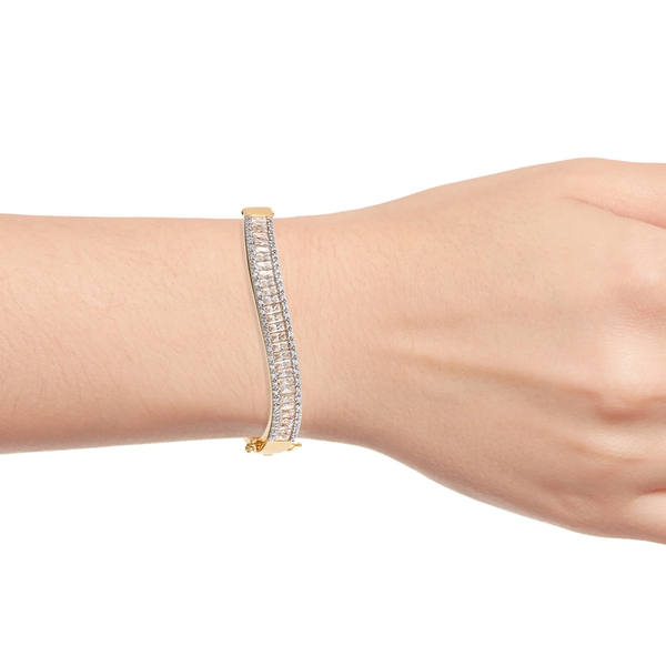 J Francis - 14K Gold Overlay Sterling Silver (Bgt and Rnd) Bangle (Size - 7.75) Made with Finest CZ, Silver wt 30.36 Gms.