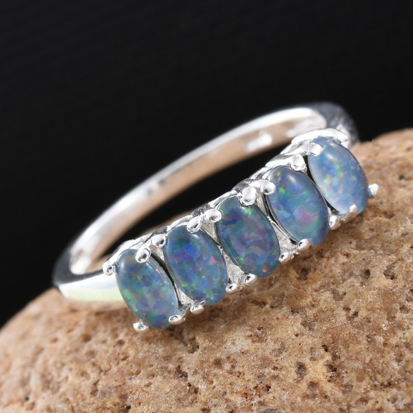 Australian Boulder Opal (Ovl) 5 Stone Ring in Sterling Silver