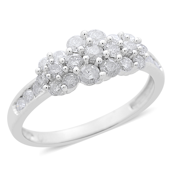 9K White Gold SGL Certified Diamond (Rnd) (SI G-H) Triple Floral Ring 1.000 Ct.