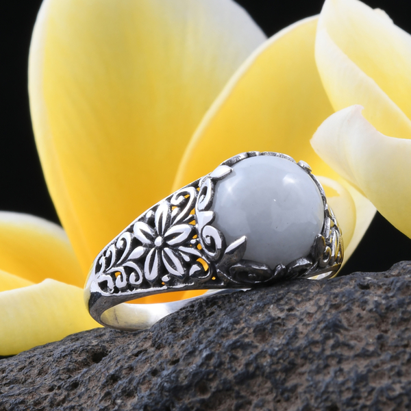 Royal Bali Collection - White Jade (Rnd) Filigree Ring in Sterling Silver 4.930 Ct