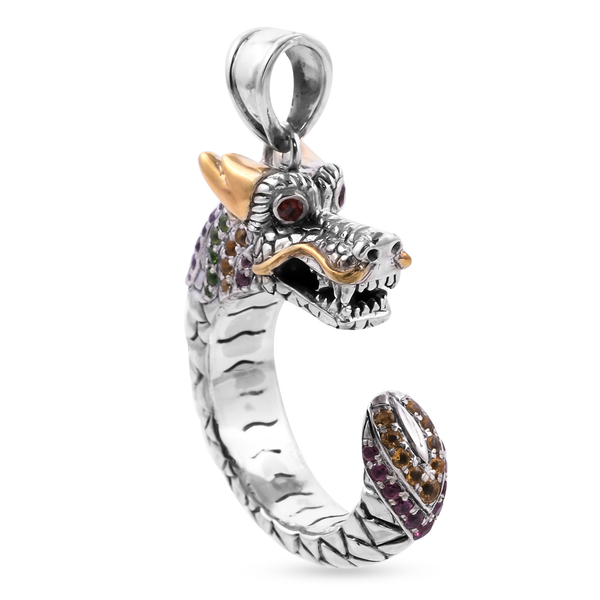 Royal Bali Collection - Citrine, Amethyst and Multi Gemstone Dragon Pendant in Yellow Gold Overlay Sterling Silver 1.91 Ct, Silver wt. 13.10 Gms