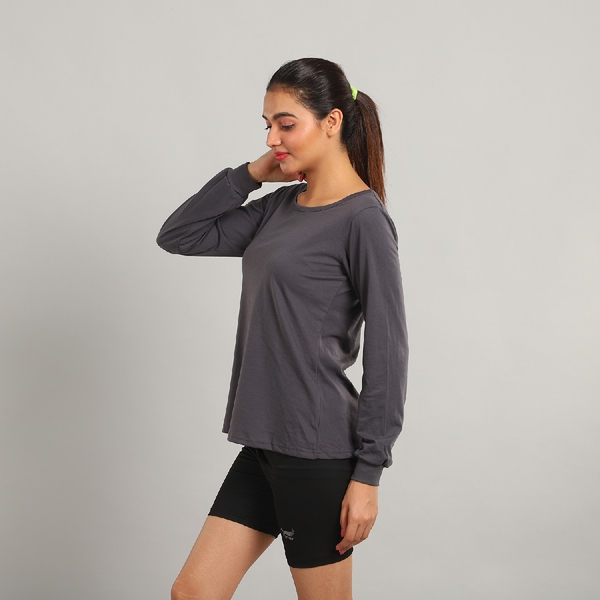 "100% Cotton single jercy loungwear Long Sleeve T- Shirt Color:Gray Size:S 61Lx91W CM"