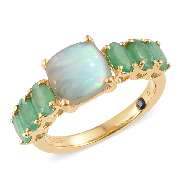 GP Ethiopian Welo Opal (Cush 1.28 Ct), Kagem Zambian Emerald and Kanchanaburi Blue Sapphire Ring in 