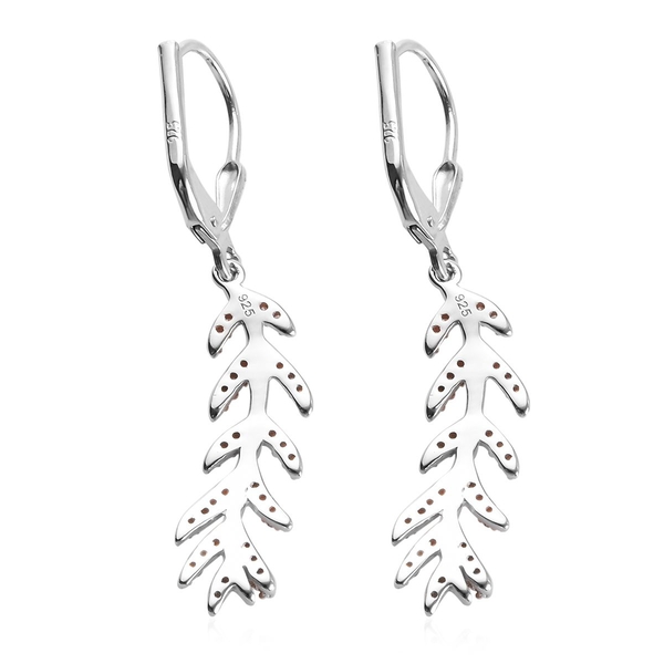 Natural Champagne Diamond, White Diamond 0.25 Carat Leaf Lever Back Earrings in Platinum Overlay Sterling Silver.