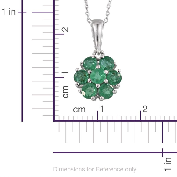 Kagem Zambian Emerald (Rnd) 7 Stone Floral Pendant With Chain in Platinum Overlay Sterling Silver 1.250 Ct.