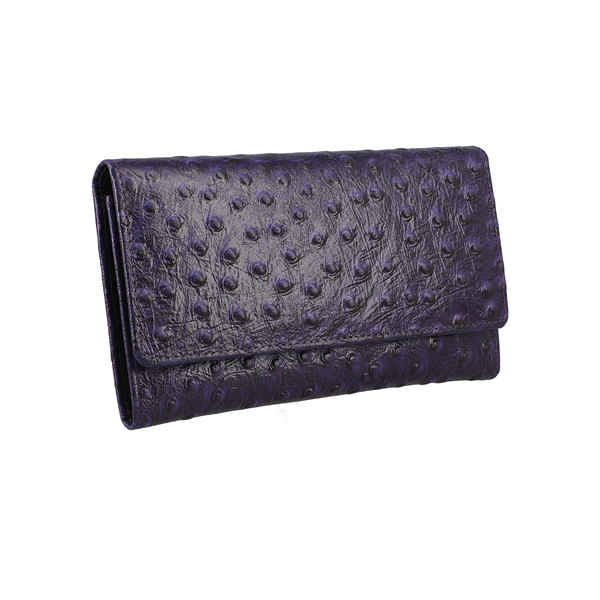 100% Genuine Leather Ostrich Embossed Womens RFID Protected Wallet (Size 18x10 Cm) - Violet