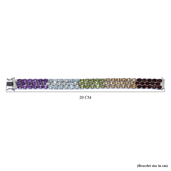 Amethyst and Multi Gemstones Cluster Bracelet (Size - 7.5) in Platinum Overlay Sterling Silver 38.78 Ct, Silver Wt. 25.16 Gms