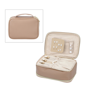 Portable Jewellery and Cosmetic Organiser with Zipper Closure (Size 24x17x9 Cm) - Taupe