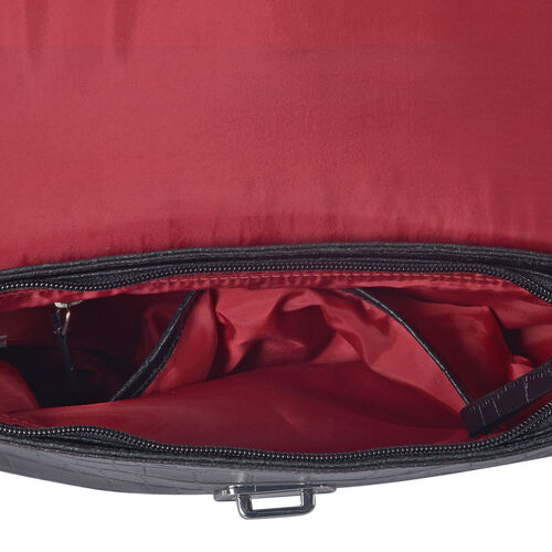 Premium Super Soft 100% Genuine Leather Black Colour Croc Embossed CrossBody Bag (Size 27x20 Cm ...