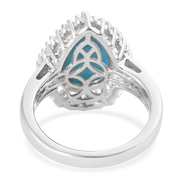 Arizona Sleeping Beauty Turquoise (Pear), White Topaz Ring in Platinum Overlay Sterling Silver 3.500 Ct