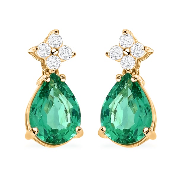 ILIANA 18K Yellow Gold AAA Kagem Zambian Emerald and Diamond (SI/G-H) Earrings 1.40 Ct.