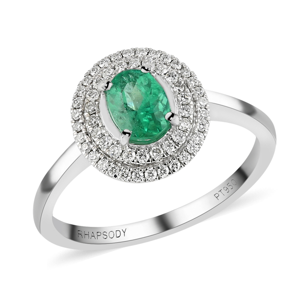 RHAPSODY 950 Platinum AGI Certified Boyaca Colombian Emerald and Diamond Ring 1.10 Ct.