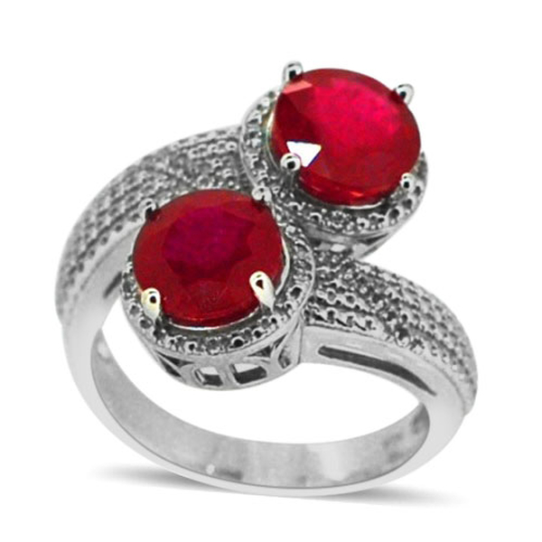 African Ruby (Rnd), White Topaz Crossover Ring in Rhodium Plated Sterling Silver 5.600 Ct.