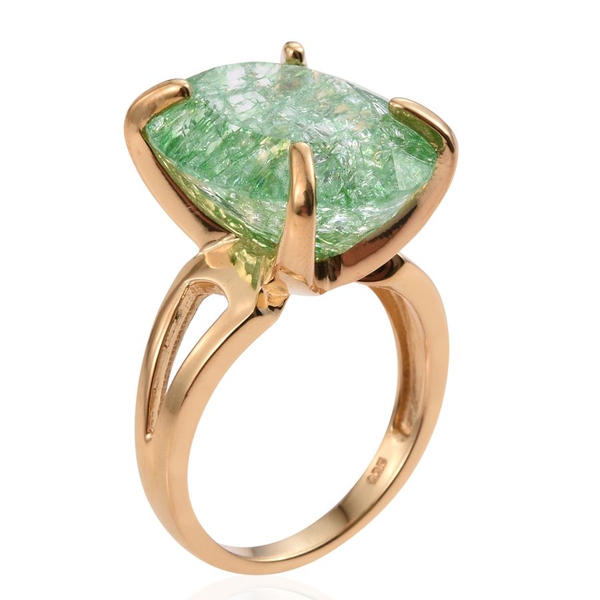 Emerald Green Crackled Quartz (Ovl) Ring in 14K Gold Overlay Sterling Silver 16.500 Ct.