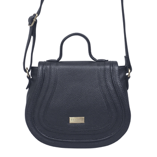 ASSOTS LONDON Carmel Genuine Leather Handbag with Magnetic Closure and Shoulder Strap - Navy