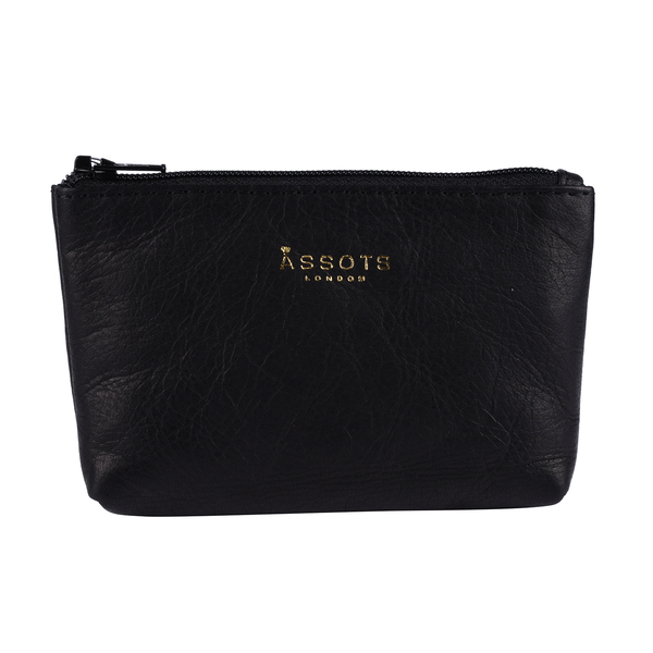 Assots London Diana 100% Genuine Leather Zip Top Coin Purse in Black (Size 11x2x8cm)