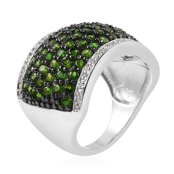 Limited Edition Designer Inspired Cocktail Collection -Chrome Diopside (Rnd), Natural Zircon Ring in Rhodium and Black Plating Sterling Silver 5.00 Ct, Silver wt 9.00 Gms.