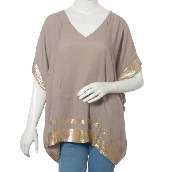 Khaki Colour loose fit top with Golden Sequins at the Border (Free Size)