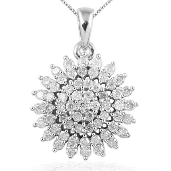 9K W Gold SGL Certified Diamond (Rnd) (I3/ G-H) Cluster Pendant With Chain 1.000 Ct.