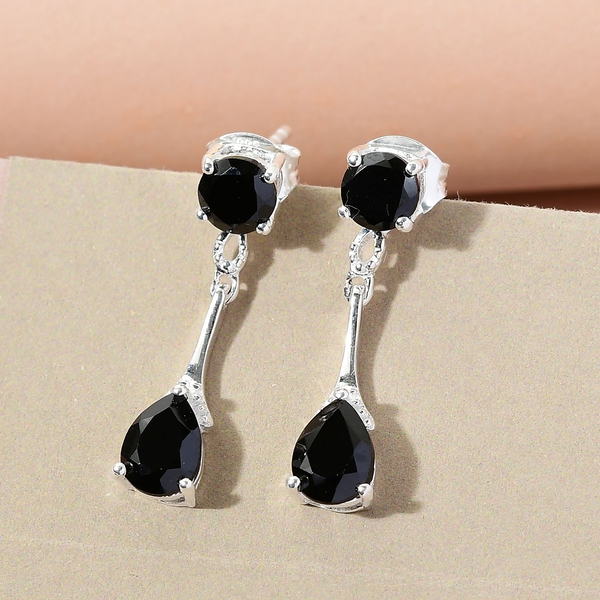 Boi Ploi Black Spinel Dangling Earrings (with Push Back) in Sterling Silver 3.25 Ct.