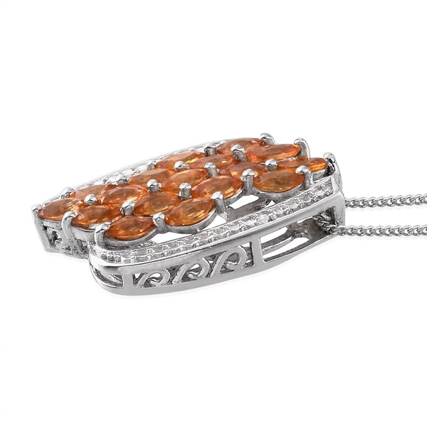 Orange Sapphire (Mrq), Diamond Pendant With Chain in Platinum Overlay Sterling Silver 2.010 Ct.