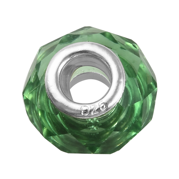 Charmes De Memoire Green Murano Style Glass Charm in Platinum Overlay Sterling Silver