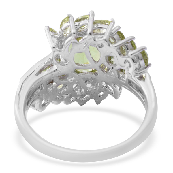 Designer Inspired-Hebei Peridot (Ovl 10x8 mm) Ring in Rhodium Overlay Sterling Silver 5.220 Ct.