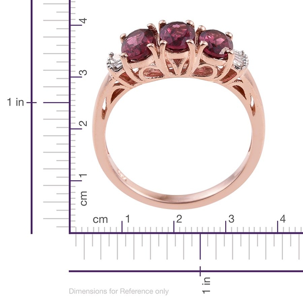 Odisha Rhodolite Garnet (Ovl), Diamond Ring in Rose Gold Overlay Sterling Silver 1.550 Ct.