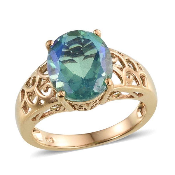 Peacock Quartz (Ovl) Solitaire Ring in 14K Gold Overlay Sterling Silver 5.000 Ct.