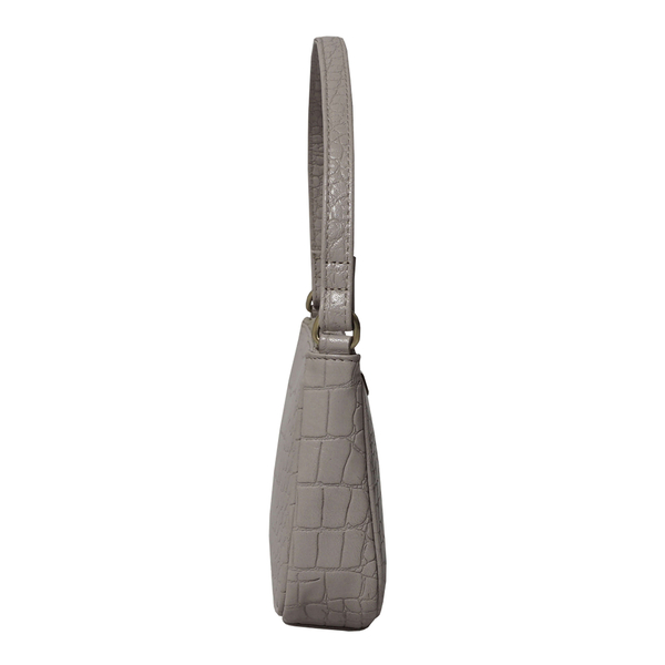 ASSOTS LONDON Zara 100% Genuine Leather Croc Embossed Handbag (Size 25x14x5 Cm) - Ice Grey