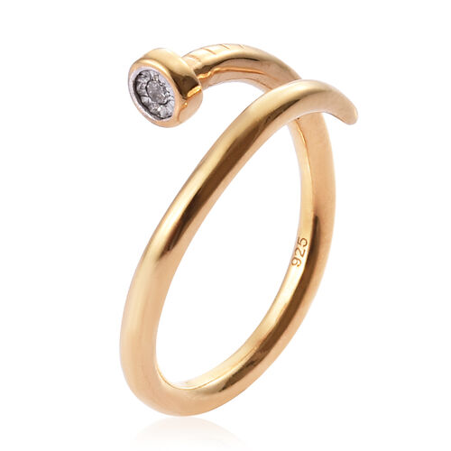 High Finish Nail Ring Studded with Diamond in Gold Plated Sterling ...