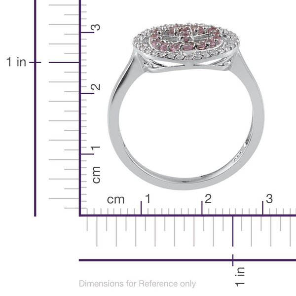 Pink Sapphire (Rnd), Natural Cambodian Zircon Symbol of Peace Ring in Platinum Overlay Sterling Silver 0.750 Ct.
