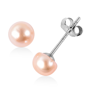 Peach Fresh Water Pearl Stud Earrings (with Push Back) in Sterling Silver