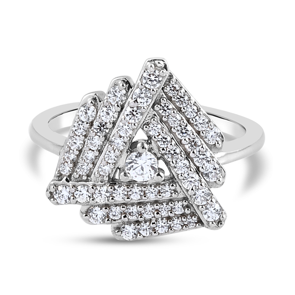 Lustro Stella Platinum Overlay Sterling Silver Triangle Ring Made with Finest CZ 1.17 Ct.