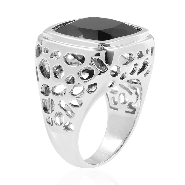 RACHEL GALLEY Boi Ploi Black Spinel (Cush) Lattice Ring in Rhodium Overlay Sterling Silver 21.520 Ct, Silver wt 11.93 Gms.