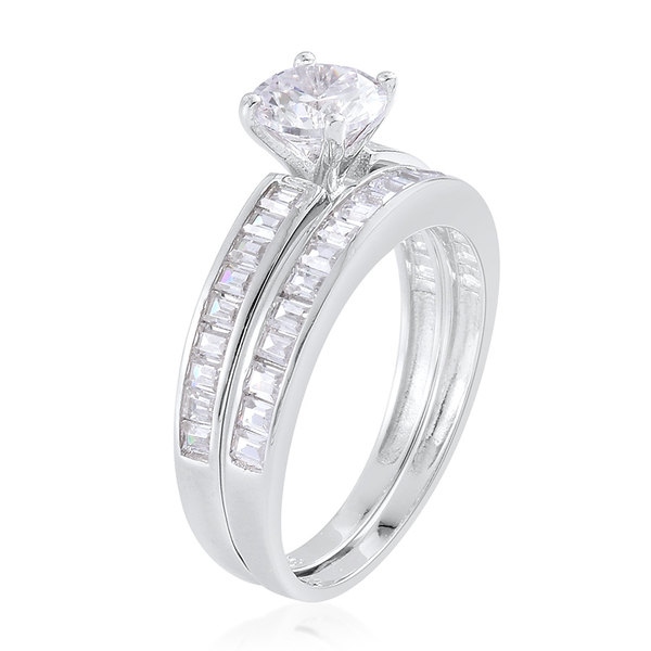 Set of 2 - AAA Simulated Diamond Ring in Rhodium Plated Sterling Silver