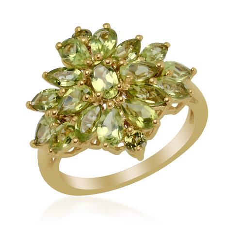 3.25 Ct Hebei Peridot Cluster Floral Ring in Gold Plated Sterling Silver