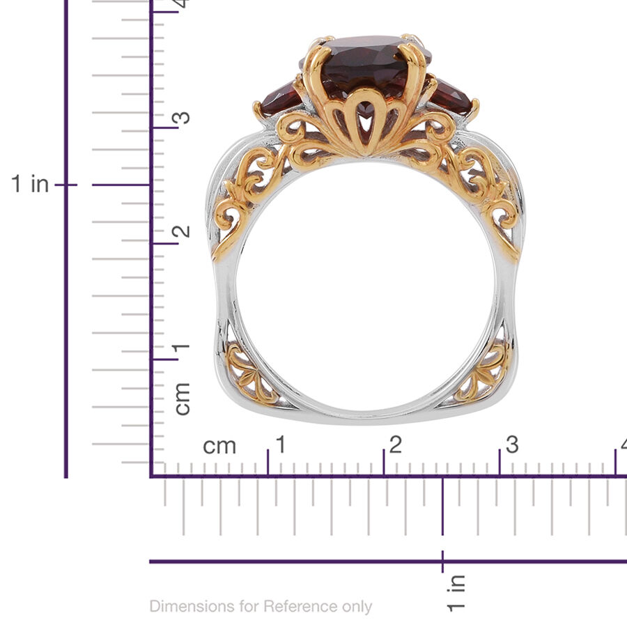 Limited Edition- Very Rare Size Mozambique Garnet (Ovl 6.40 Ct) Ring in Rhodium Plated and Yellow Gold Overlay Sterling Silver 7.000 Ct. Silver wt 5.40 Gms.