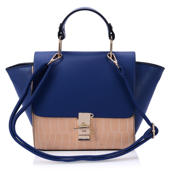Daniela Navy Blue and Beige Colour Tote Bag with Adjustable and Removable Shoulder Strap (Size 33x22
