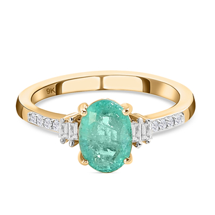 9K Yellow Gold Ethiopian Emerald and Diamond Ring 1.11 Ct.
