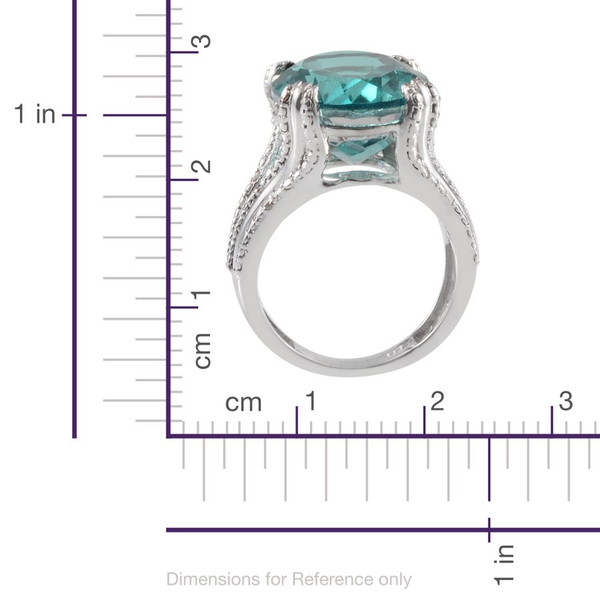 Paraiba Tourmaline Colour Quartz (Ovl 12.70 Ct), Diamond Ring in Platinum Overlay Sterling Silver 12.750 Ct.
