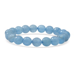 Blue Chalcedony Quartz Beaded Stretchable Bracelet (Size 7.5) in Sterling Silver 100.00 Ct