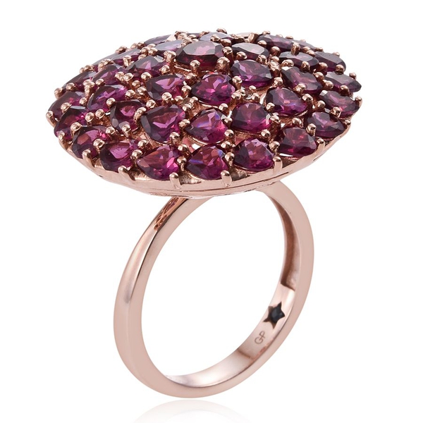GP Rhodolite Garnet (Hrt), Natural Cambodian Zircon and Blue Sapphire Ring in Rose Gold Overlay Sterling Silver 12.50 Ct, Silver wt 8.30 Gms