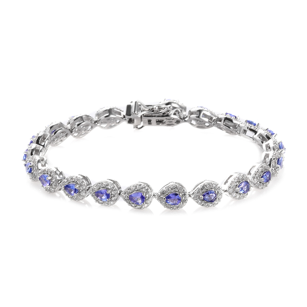 AAA Tanzanite and Natural Cambodian Zircon Bracelet (Size 7) in Platinum Overlay Sterling Silver 8.0