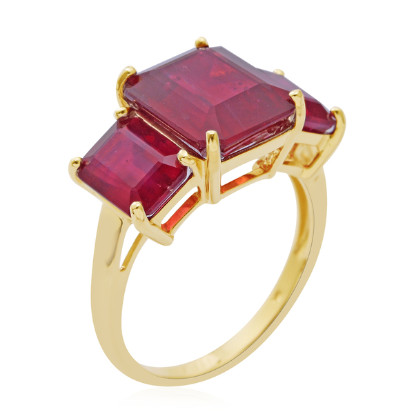 One Time Deal- 9K Yellow Gold AA African Ruby (Oct 6.80 Ct) 3 Stone Ring 11.500 Ct.