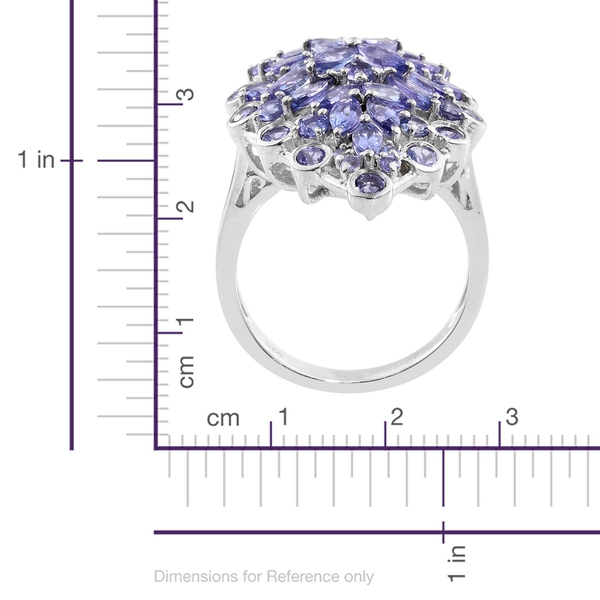 AA Tanzanite (Mrq) Cluster Ring in Platinum Overlay Sterling Silver 6.000 Ct. Silver wt 7.80 Gms.